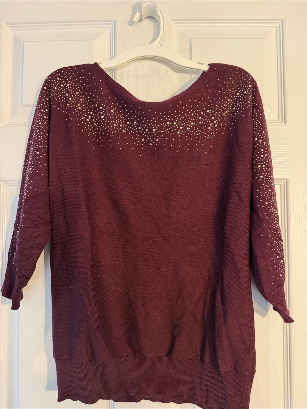 New York & Company Knit Top with Metallic Accents Burgundy Size M